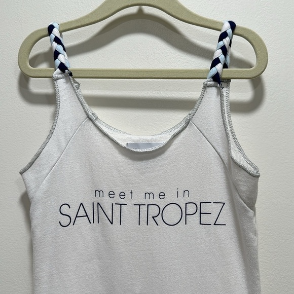 La Vie Jet Setter Meet Me In Saint Tropez Tank Top White Ruffle Bottom size 4-5 - Picture 2 of 8